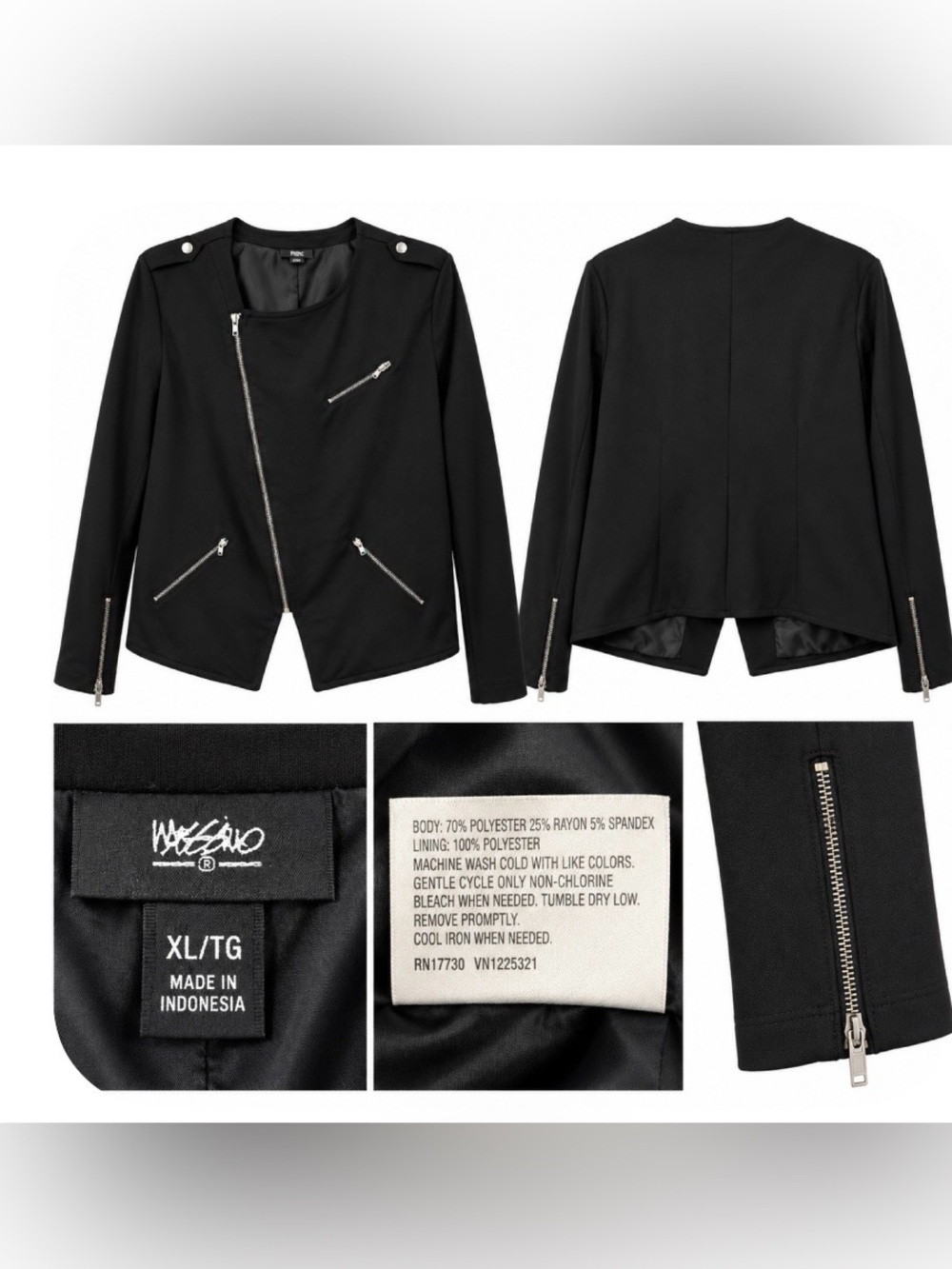 Mossimo Black Moto Jacket XL Asymmetrical Zip Biker Blazer